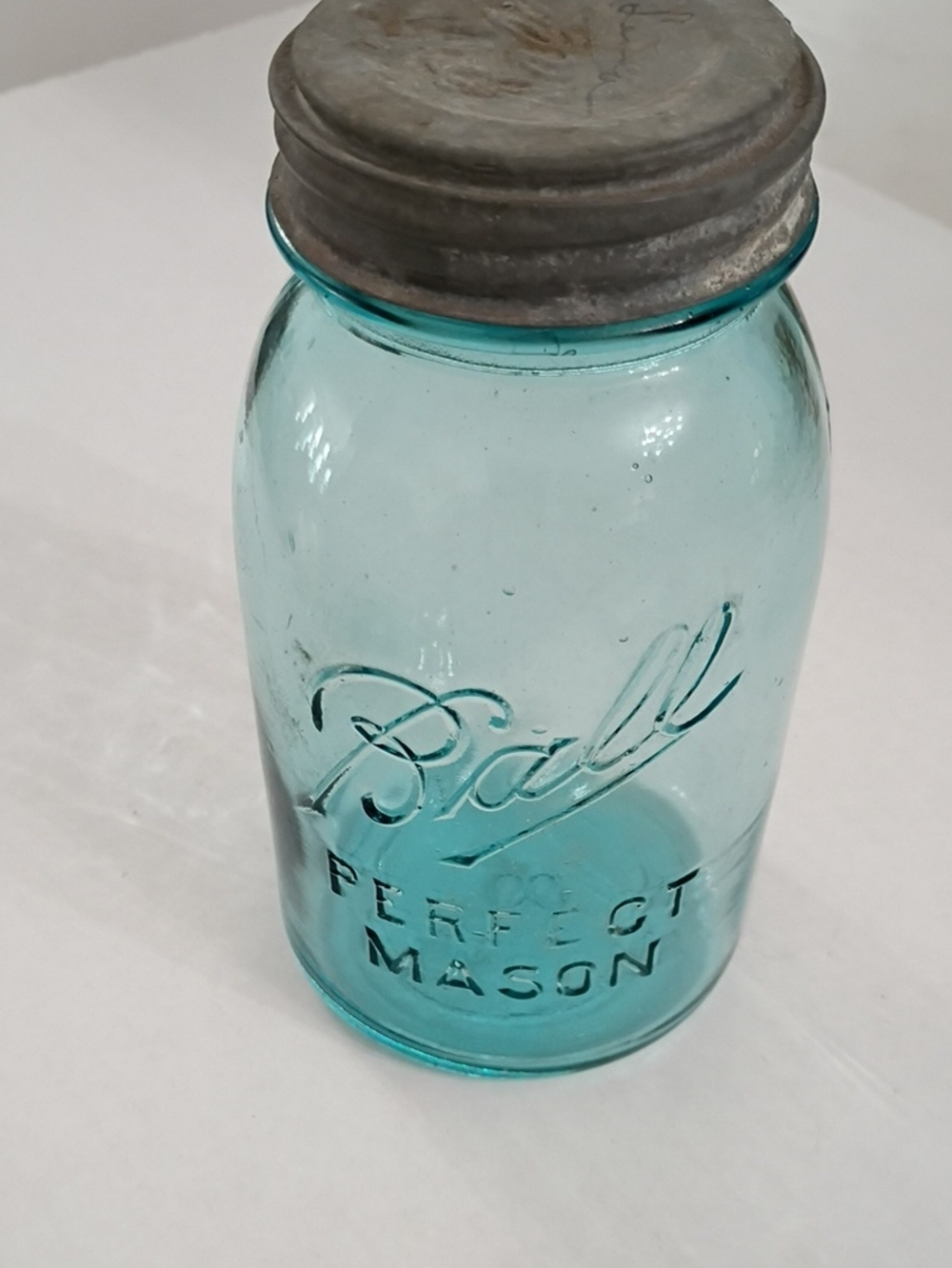 Perfect Mason Aqua Glass Storage Jar with Vintage Lid